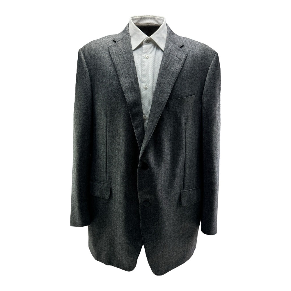 Samuelsohn‎ Gray Herringbone Wool Blazer 48L SB Gable Super 110 2 Button 1 Vent